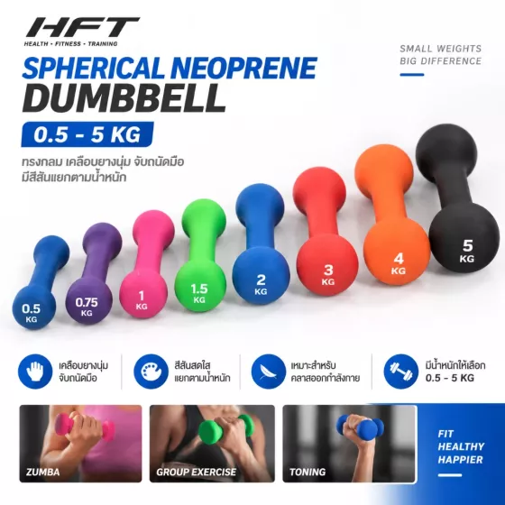 Spherical Neoprene Dumbbell 0.5-5 กก. ดัมเบลทรงกลม สำหรับ Zumba และ Group Fitness