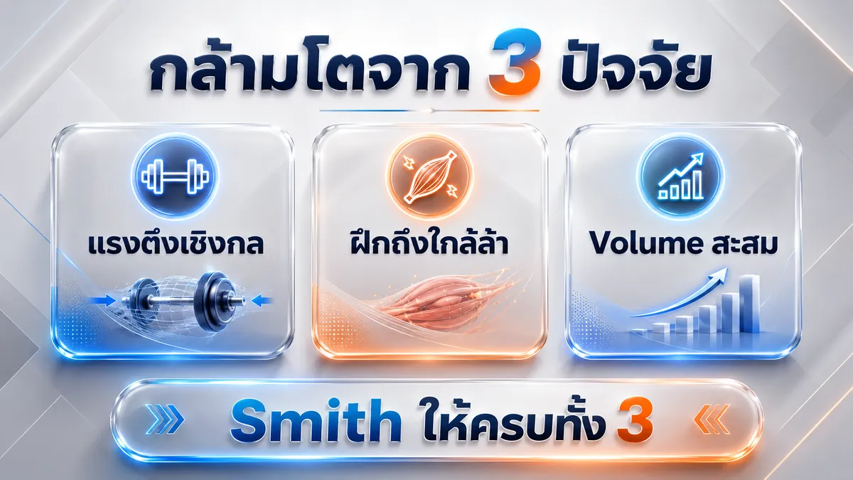 3 ปัจจัยที่ทำให้กล้ามโต: แรงตึงเชิงกล ฝึกถึงใกล้ล้า และปริมาณการฝึกสะสม ซึ่ง Smith Machine ให้ครบทั้งสาม