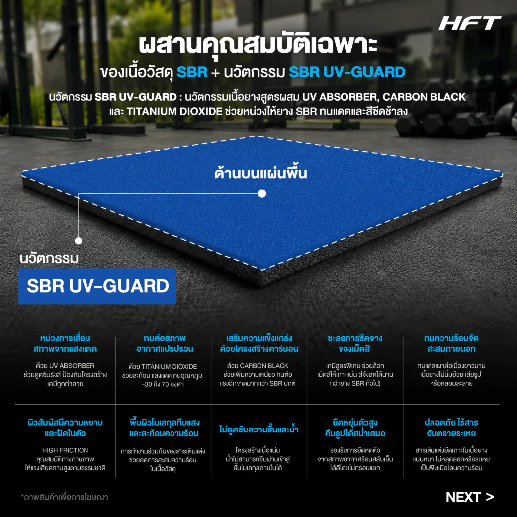 แผ่นยางปูพื้นภายนอก Outdoor SBR รุ่น OS ปูใช้งานจริงพื้นที่ฟิตเนสกลางแจ้ง 9