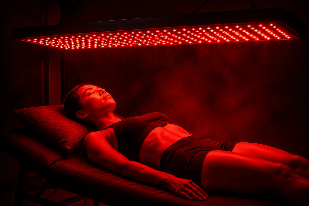 Full-body red light relaxation session