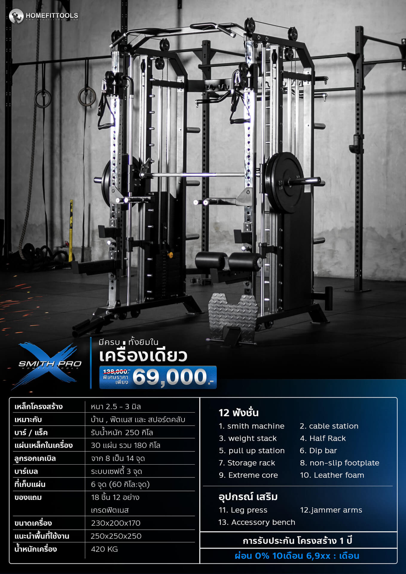 สเปค ข้อมูลสมิทแมชชีน Smith Machine รุ่น PROX ชุดโฮมยิม เครื่องออกกำลังกาย