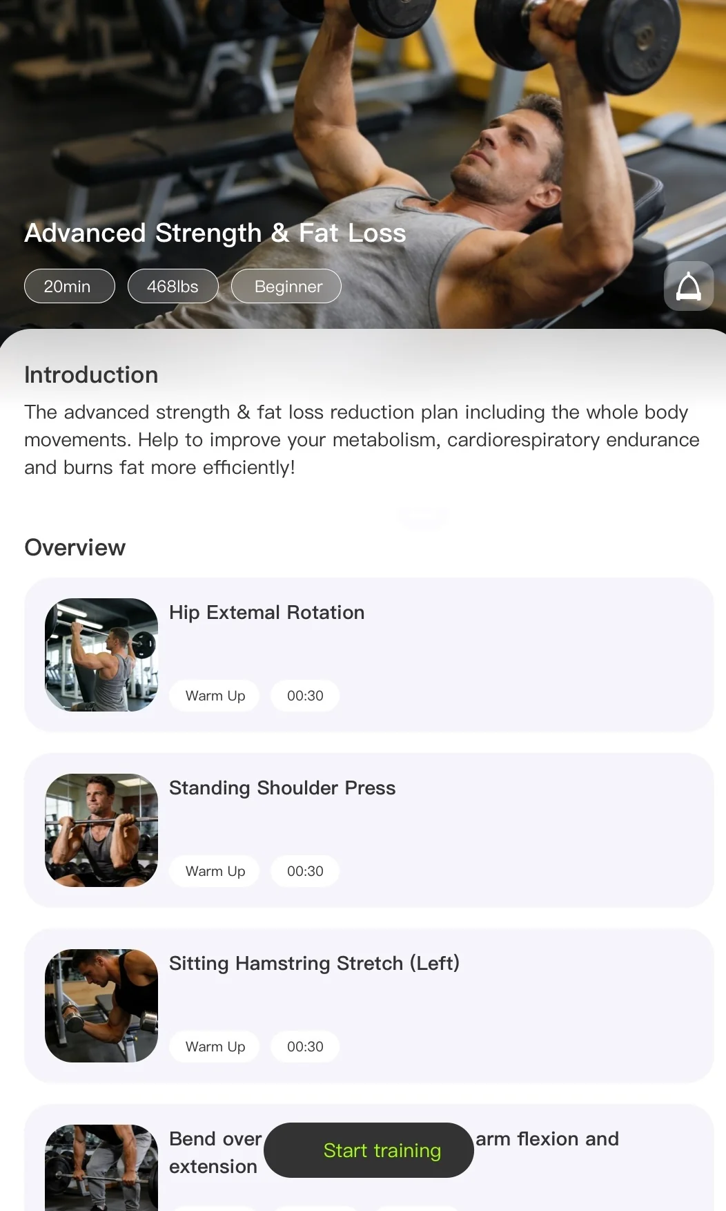 รายละเอียดโปรแกรมฝึกและรายการท่าในแอป INNODIGYM