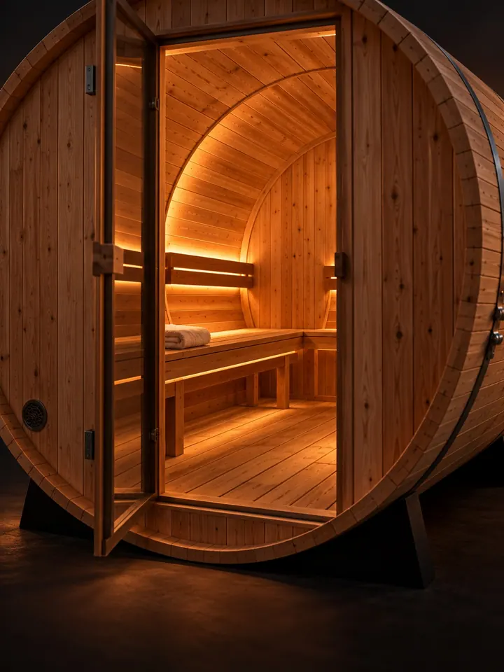 ภาพแนวคิดภายใน Infrared Sauna ทรงถังกลม