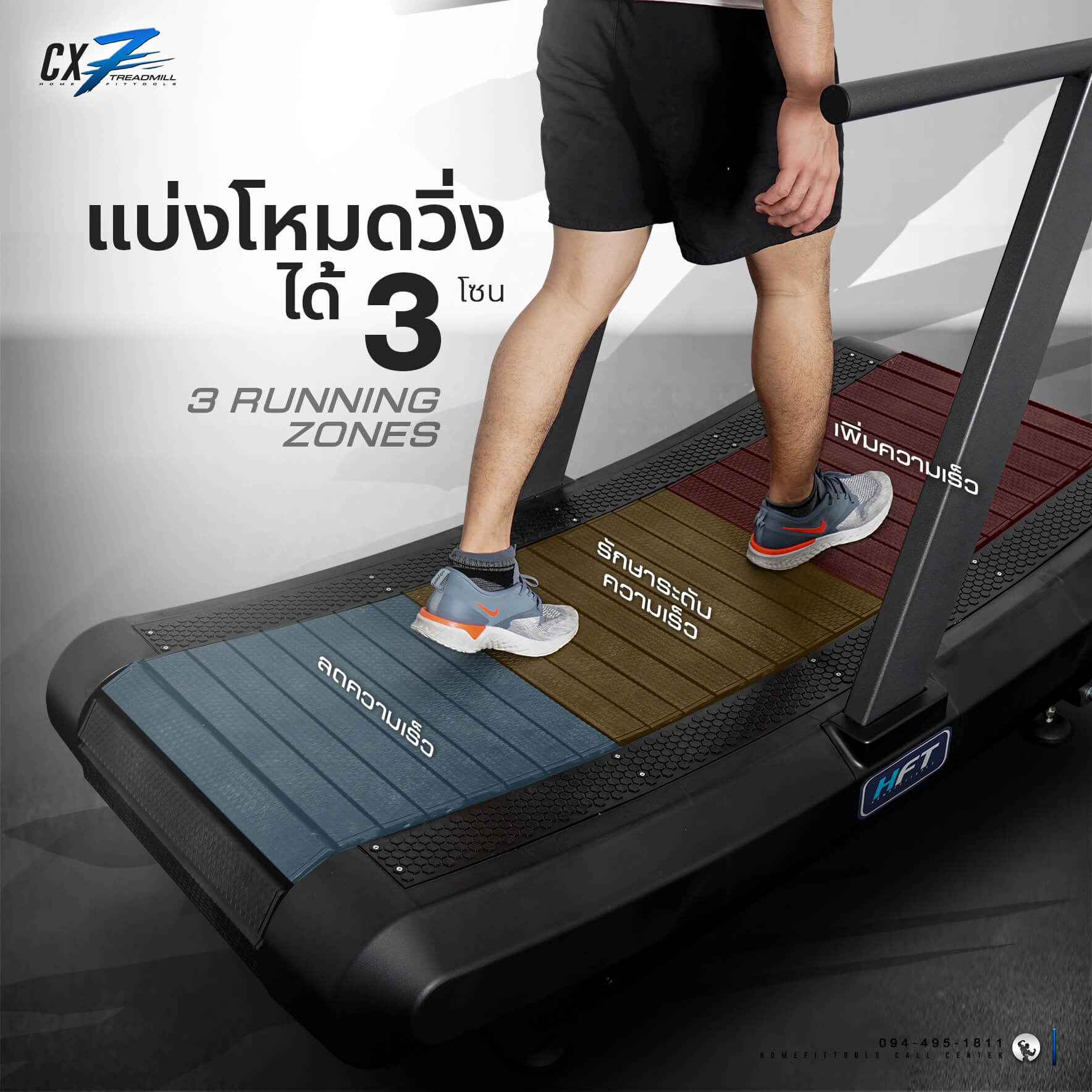 ลู่วิ่งแบ่งโหมดวิ่งได้ 3 โซน ลู่วิ่งออกกำลังกาย ลู่วิ่งราคาถูก