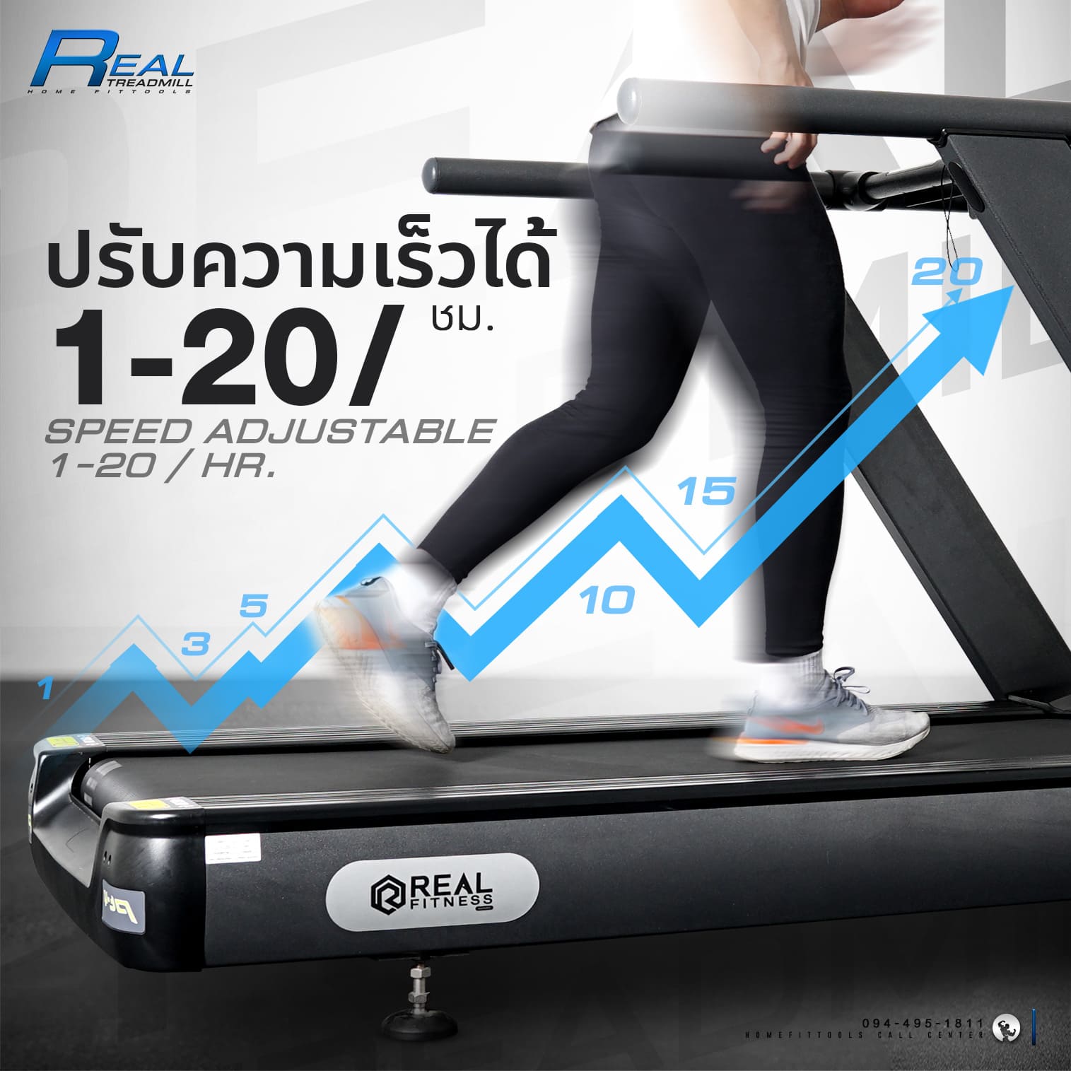 ลู่วิ่งปรับความเร็วได้ 1-20 กม/ชม.