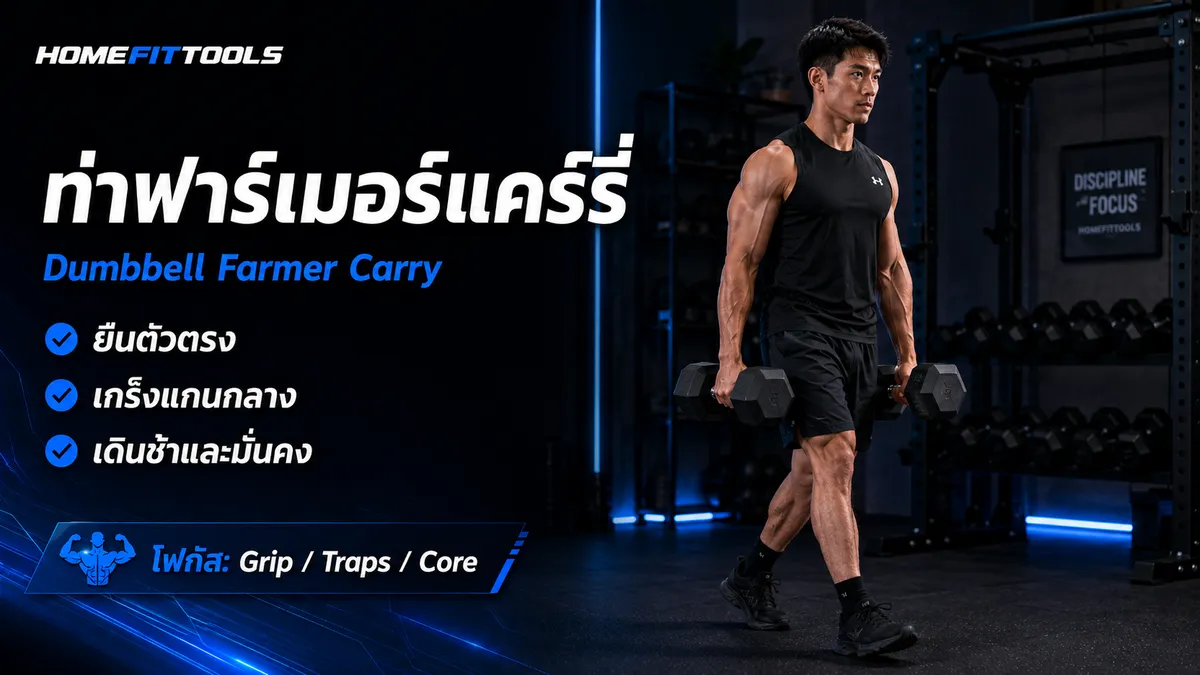 การเล่นหลังด้วยดัมเบล ท่าฟาร์เมอร์แคร์รี่ (Dumbbell Farmer Carry)