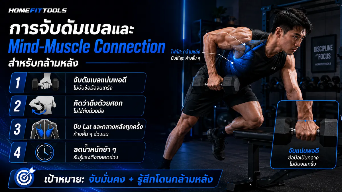 การจับดัมเบลและ mind-muscle connection ในท่าเล่นหลัง