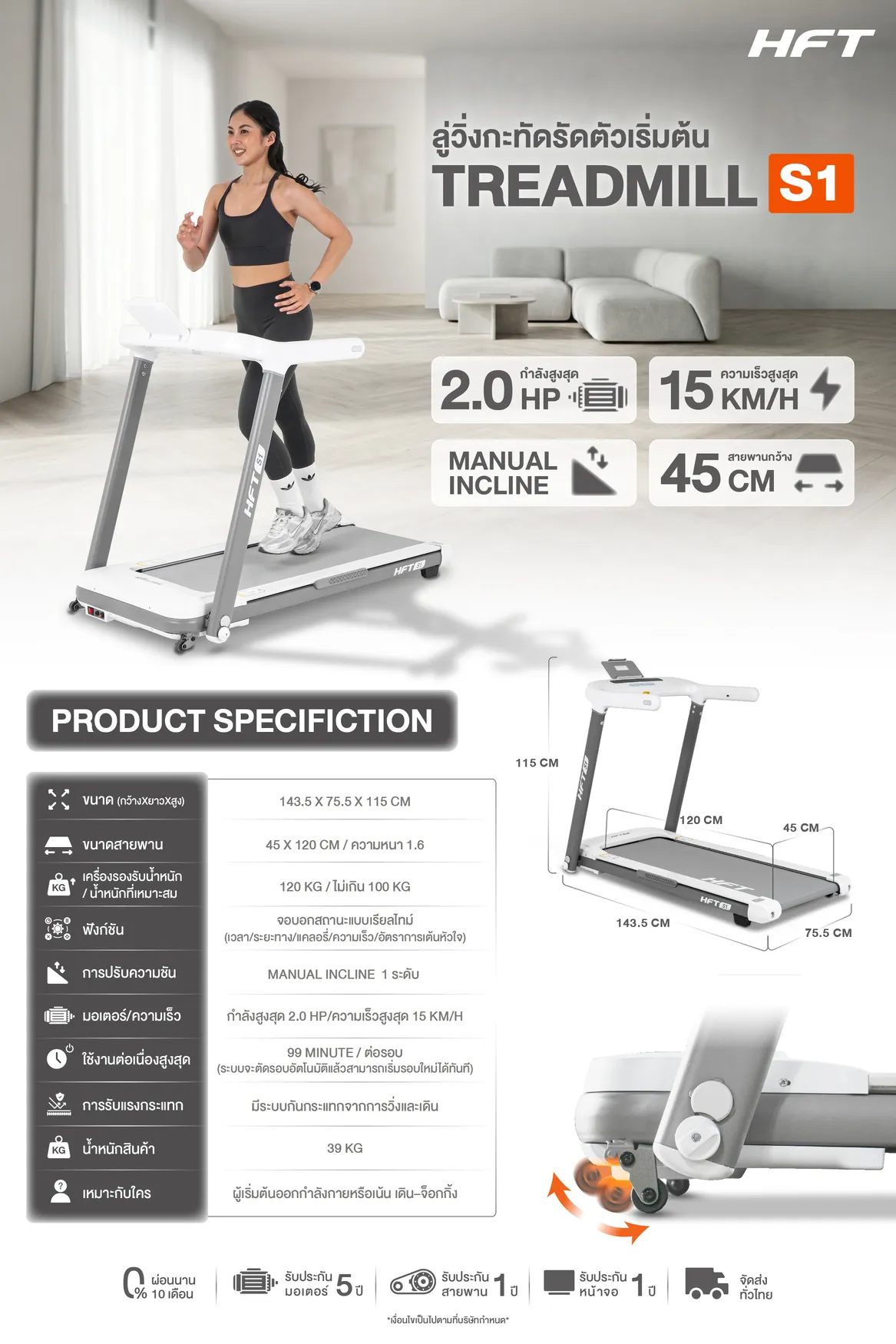 Spec Sheet ลู่วิ่งไฟฟ้า Treadmill S1 Plus