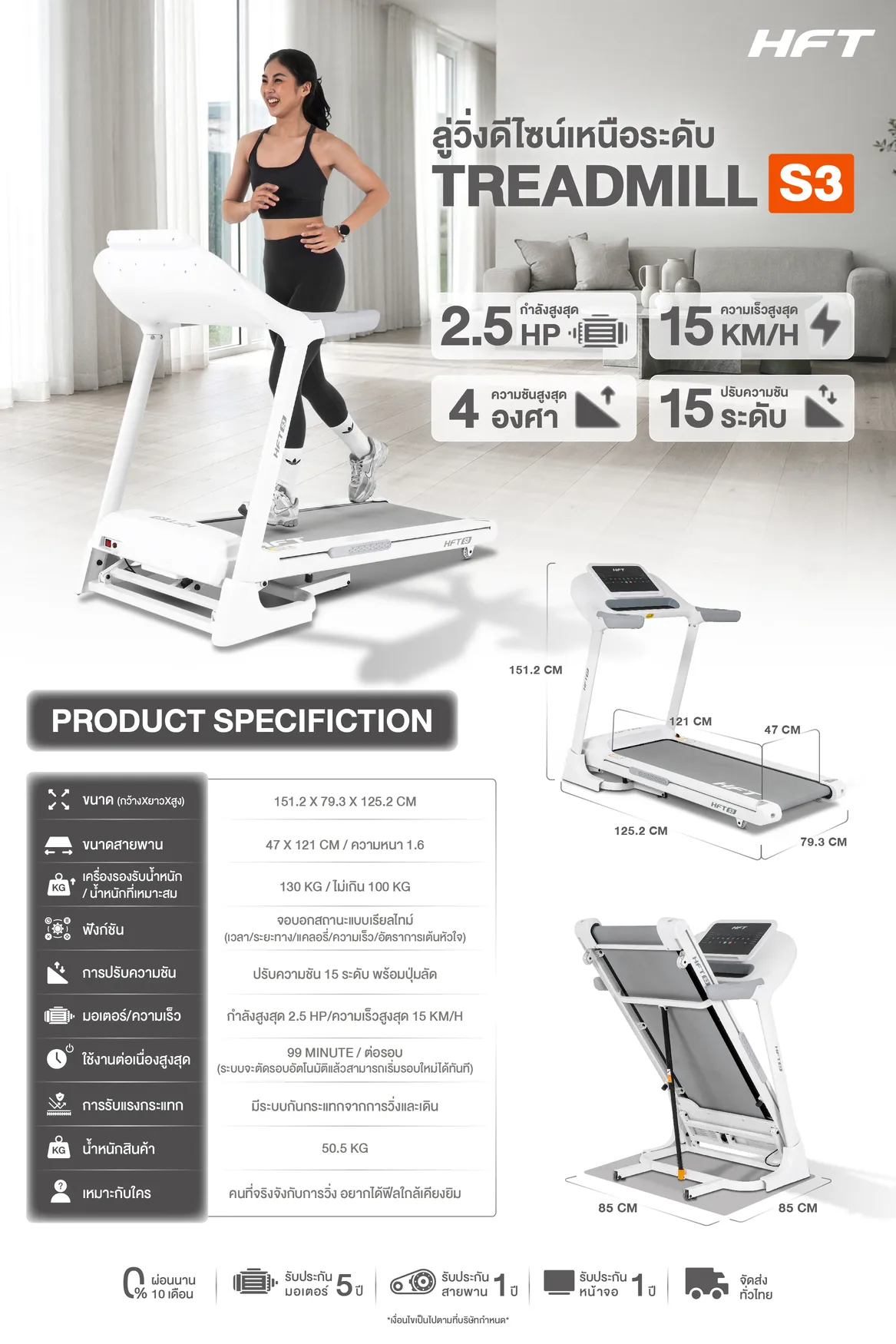 Spec Sheet ลู่วิ่งไฟฟ้า S3 HFT