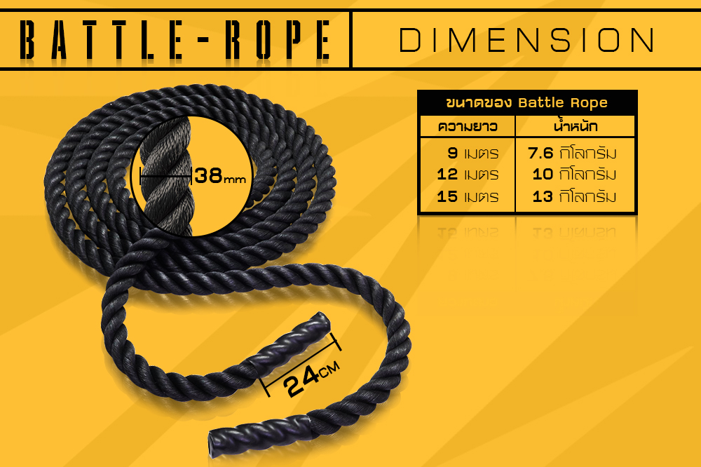 ขนาดเชือกออกกำลังกาย เชือกสะบัด Battle Rope