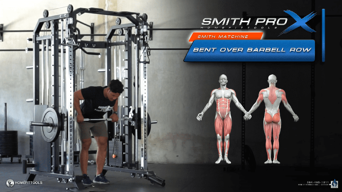 ท่าออกกําลังกาย ลดทุกส่วน ท่า Bent over barbell row ท่าเล่นเครื่องสมิทแมชชีน Smith Machine