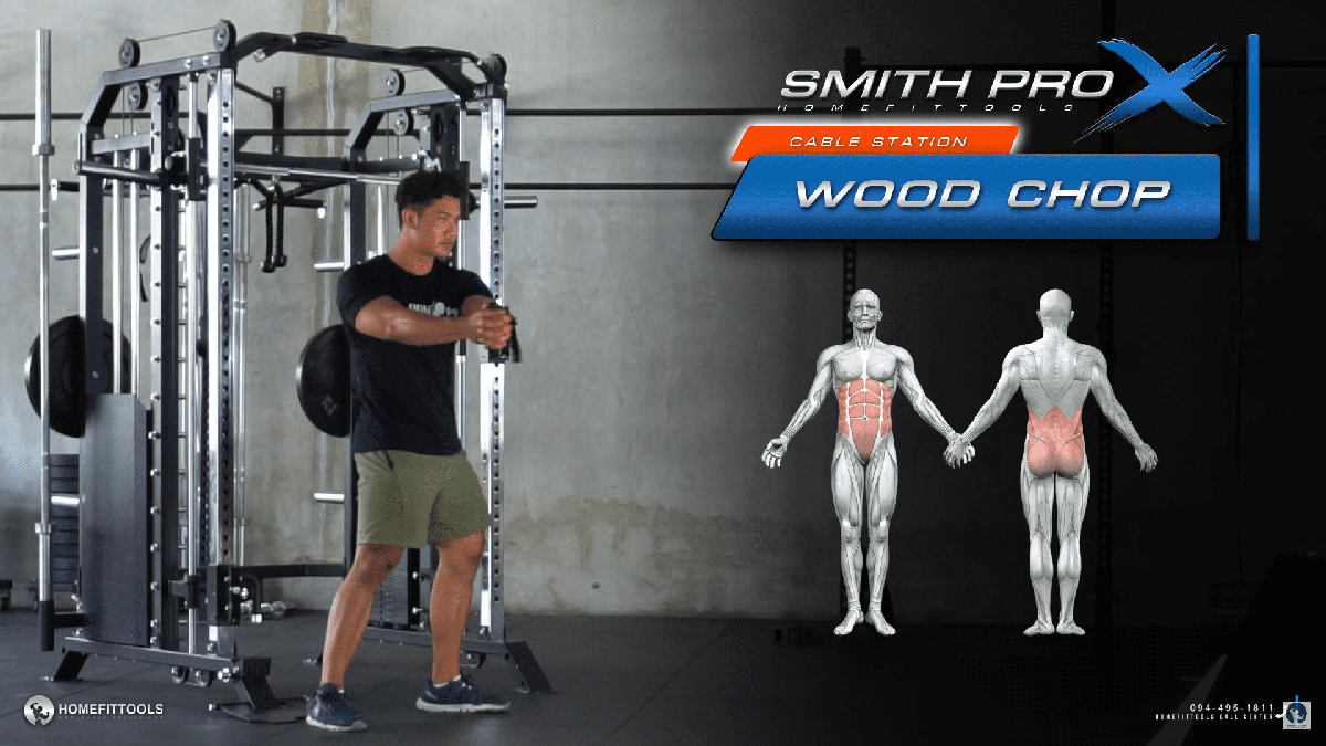 ท่าออกกําลังกาย ลดทุกส่วน ท่า Wood chop ท่าเล่นเครื่องสมิทแมชชีน Smith Machine