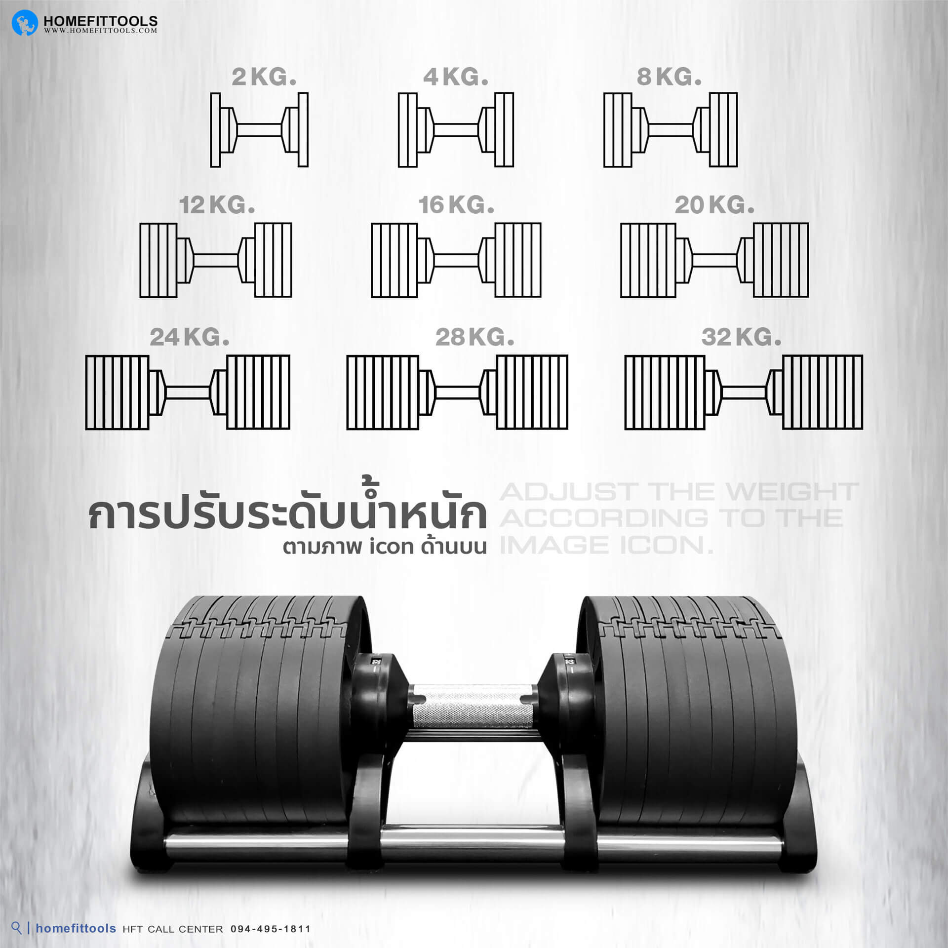 การปรับน้ำหนักของดัมเบล ดัมเบลปรับน้ำหนัก ชุดดัมเบล 32 Kg