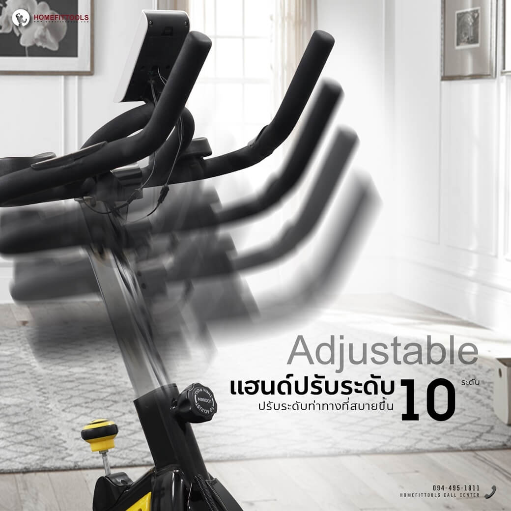แฮนด์ประระดับ ปรับท่าทางที่สบายขึ้น 10 ระดับ จักรยานออกกำลังกาย Spin Bike